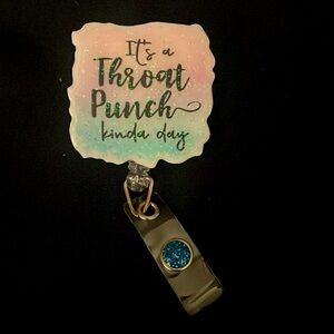 It’s a Throat Punch Kind of Day Pastel Glitter claw clip Badge Reel